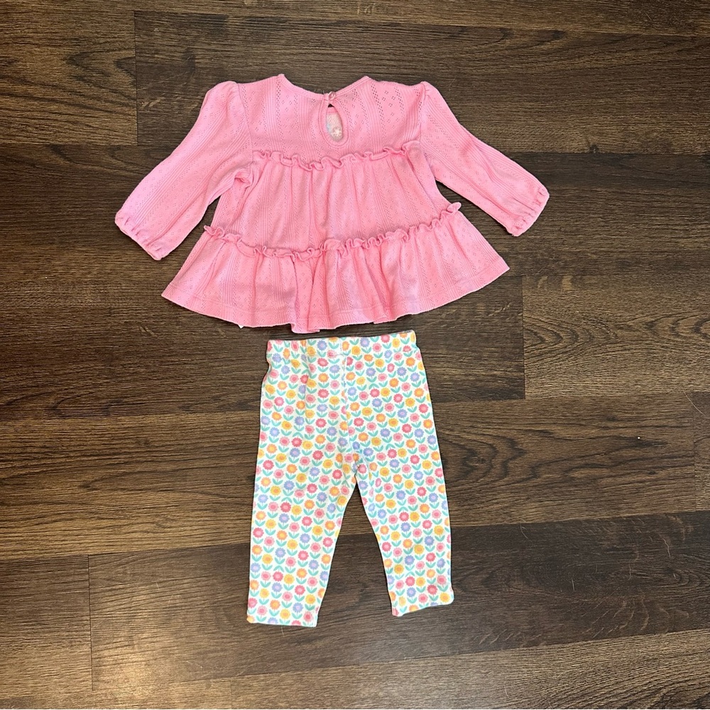 Pink Ruffled Top and Colorful Leggings Set - Picture 2 of 4
